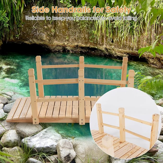 Tangkula 5 FT Wooden Garden Bridge, Arch Stained Finish Footbridge - Image 5