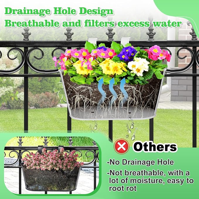 MADHOLLY Railing Planter with Drainage Holes - Image 3