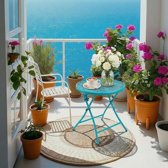 TeoKJ Folding Outdoor Side Tables, Anti Rust Small Patio Table Round Metal - Image 8