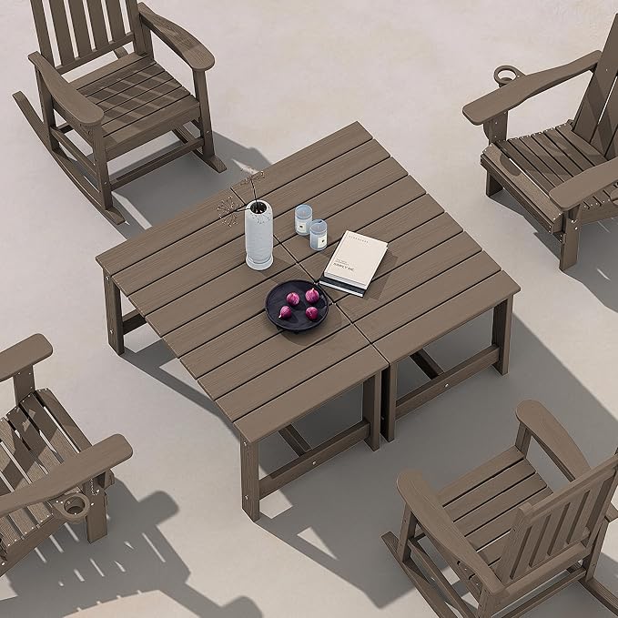 SERWALL HDPE Patio Coffee Table, Rectangle Outdoor Coffee Table, All Weather - Image 8