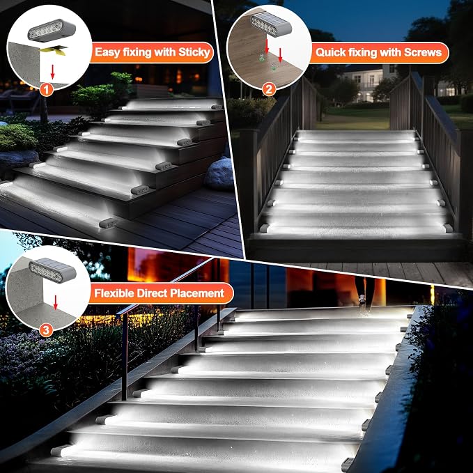 Solar Step Lights for Outside, 14 LED Cool White Light Solar Powered Lighting - Image 6