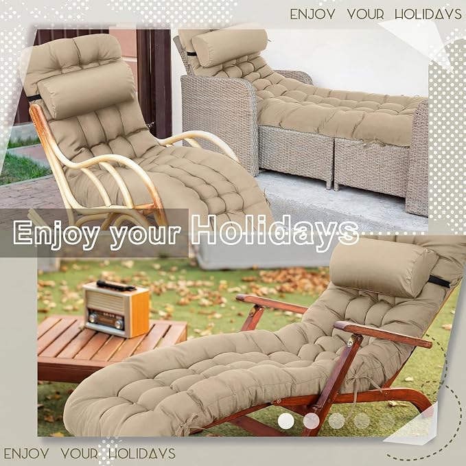 Tudomro 2 Pcs Light Camel 66'' Outdoor Chaise Lounge Cushion Waterproof Patio - Image 5