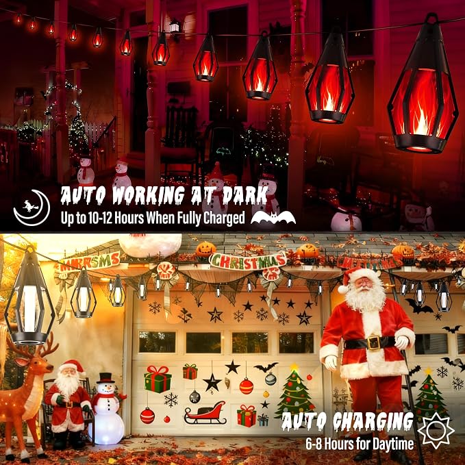 Flacchi Solar Flame String Lights - 42ft 15 LED Lights Outdoor Solar String - Image 3