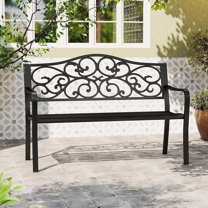 Tangkula 50 Inches Outdoor Garden Park Bench, Cast Iron Metal Patio Bench - Image 9