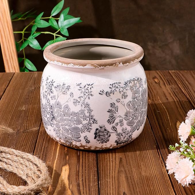 Flower Pot, Vintage Gray Ceramic Pot - Image 7