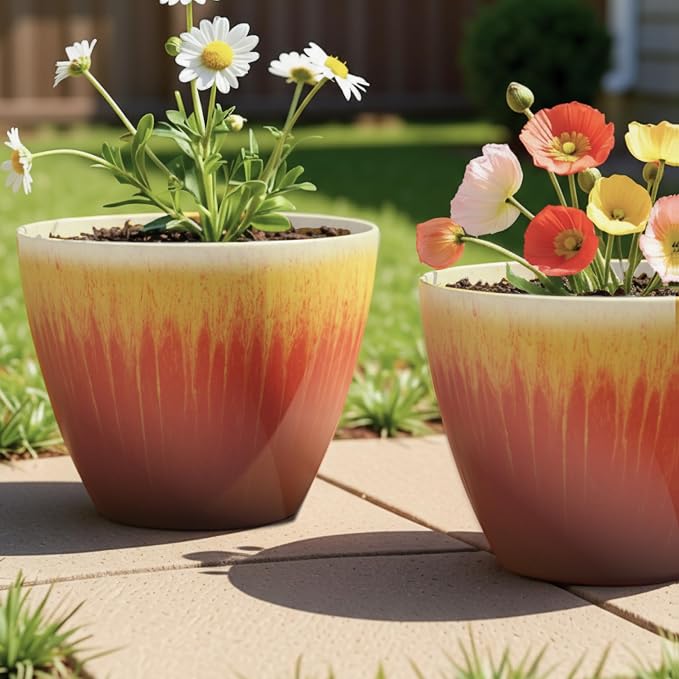 8 inch Plant Pots Pack of 2, Plastic Flower Pots Flower Pots, Modern Glossy - Image 7