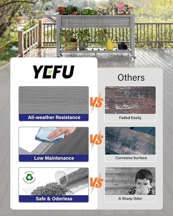 YEFU Raised Garden Bed with Legs: 57x18x30in Weight Capacity 400lb - Image 3