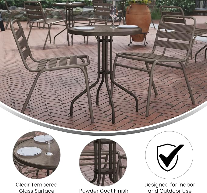 Flash Furniture Bellamy 23.75'' Round Tempered Glass Metal Table - Image 4