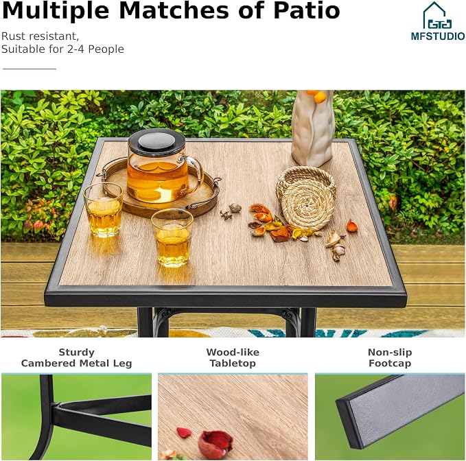 MFSTUDIO 3 Piece Outdoor Swivel Bar Set, Outdoor Bar Table and Chairs Set - Image 5