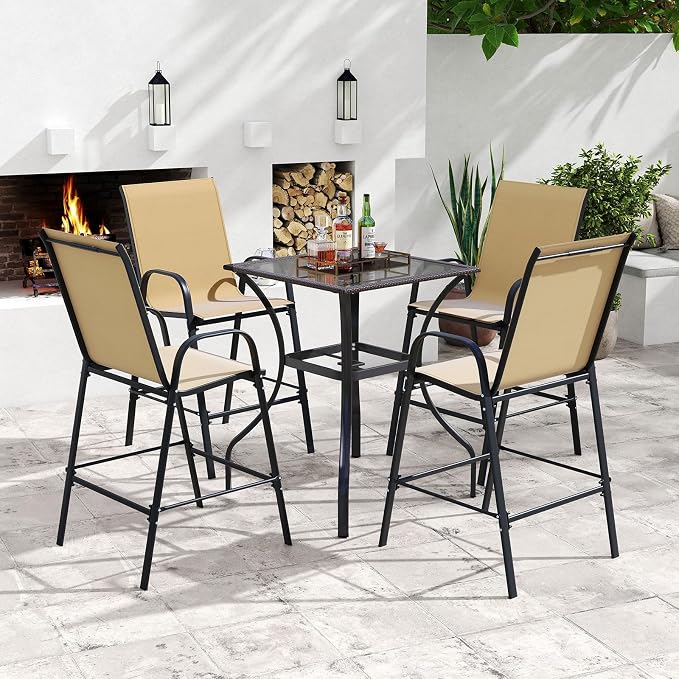 Tangkula Outdoor Bar Stools Set of 4, Enlarged Seat & Metal Frame, Tall Patio - Image 2
