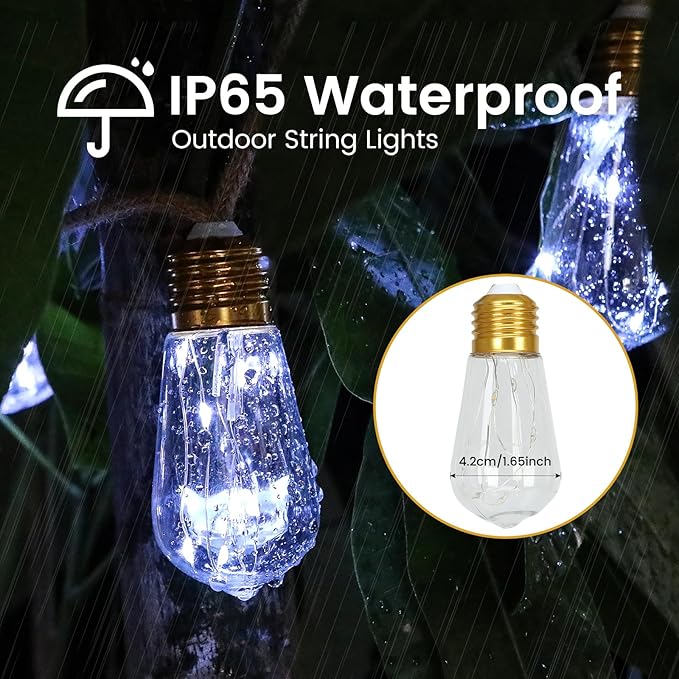 Solar String Lights for Outside, 24FT Vintage Rope Hemp Solar Outdoor String - Image 3