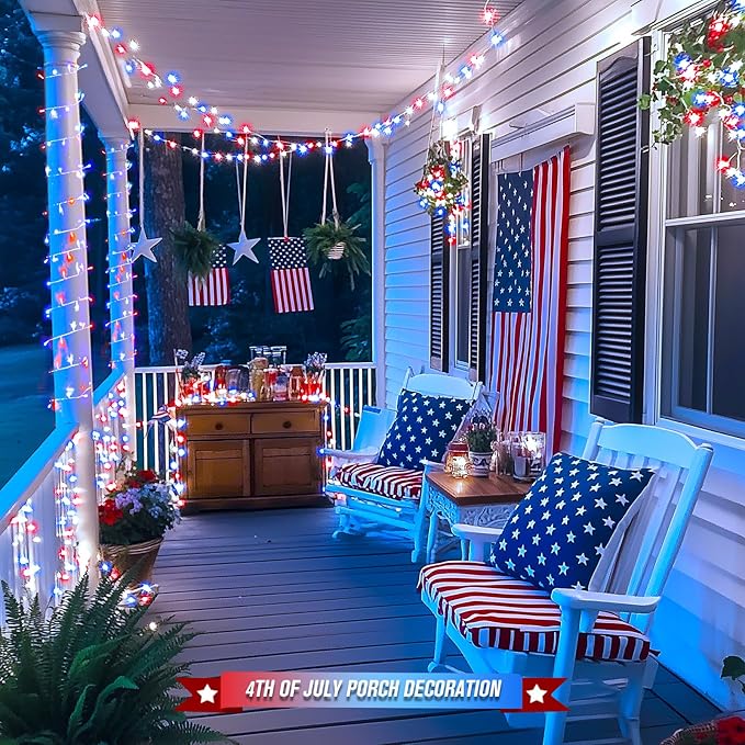 JMEXSUSS 400 LED Red White and Blue Lights Outdoor, 132FT 4th of July Lights - Image 2