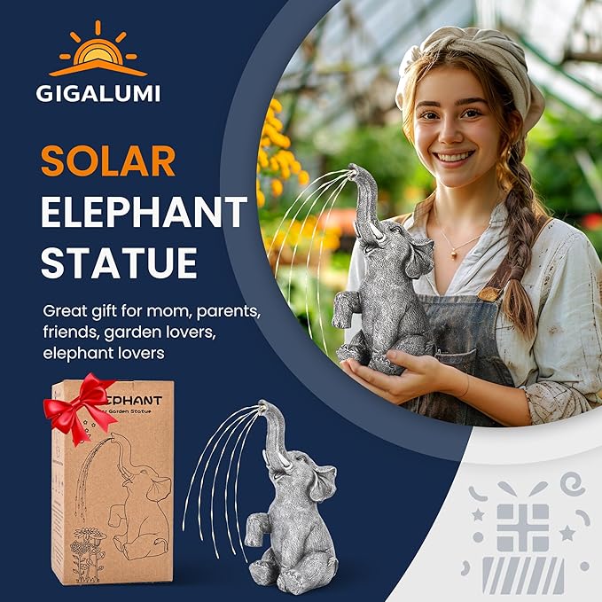 GIGALUMI Solar Garden Decor Upgraded Elephant Statues Outdoor, Birthday Gifts - Image 7