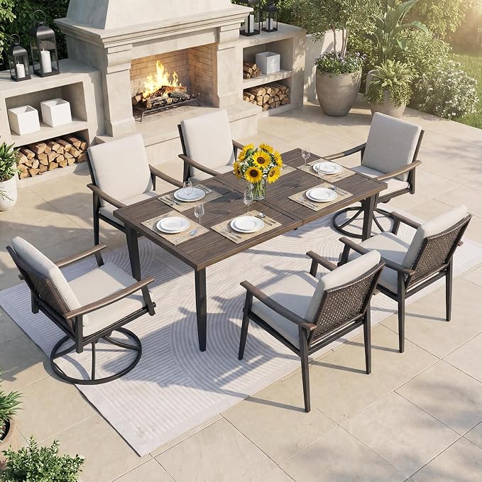NATURAL EXPRESSIONS 7 Piece Patio Dining Table Outdoor Furniture Set by NaturalExpressions