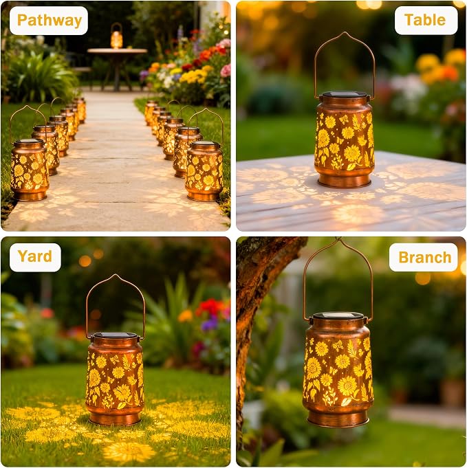 2 Pack Sunflower Solar Lantern Lights, Outdoor Lanterns Garden Decor, Hanging - Image 5