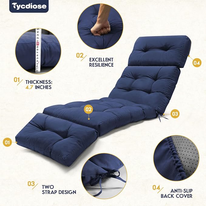 Outdoor Chaise Lounge Chair Cushion Set of 4, Thickened 74.4 x 22 x 4.7 Inches - Image 5