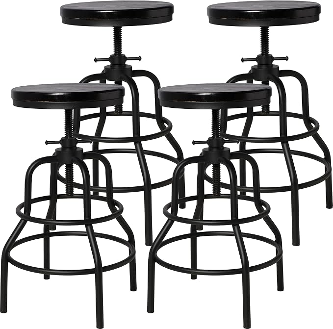 LOKKHAN 4-Pack Industrial Bar Stools, Heavy-Duty Black Metal Frame by LOKKHAN