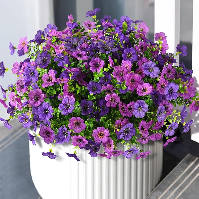 Artificial Flowers Faux Plants Outdoor Fake Flowers Spring Decor, 12 Bundles by ZFProcessArtificialFlowers