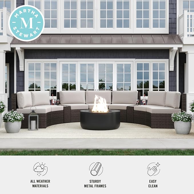 Martha Stewart Bedford Indoor-Outdoor Modular Patio Curved Sectional Sofa Seats - Image 6