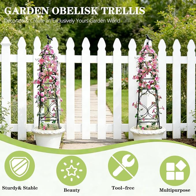 aboxoo Set of 2 Packs Sturdy Metal Garden Obelisk Trellis - Image 4
