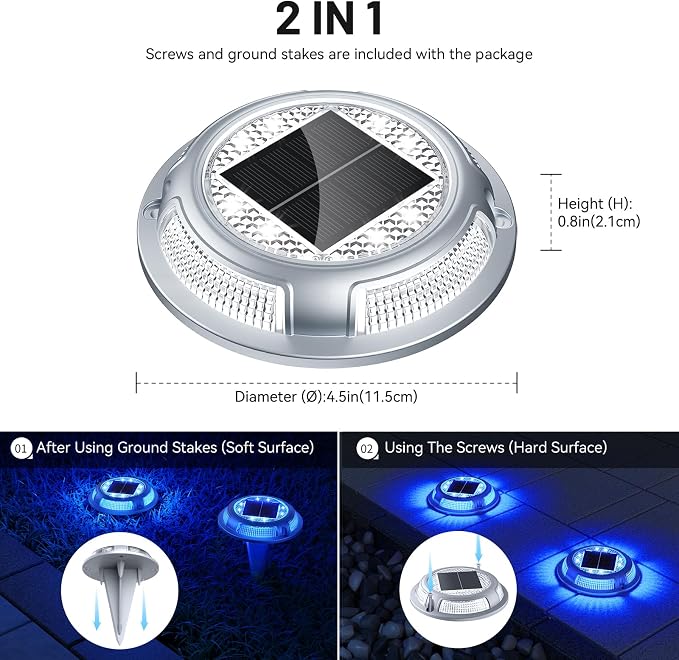 Solar Driveway Lights, 12 Pack Heavy Duty Driveway Lights Solar Powered 2 Color - Image 6