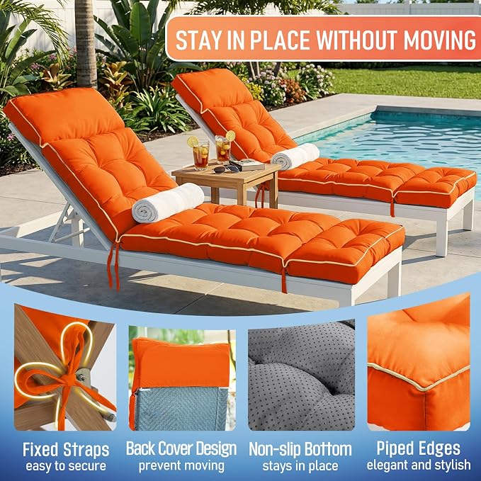 MAGIC ELEPHANT Chaise Lounge Cushions Outdoor, Memory Foam Replacement Patio - Image 4