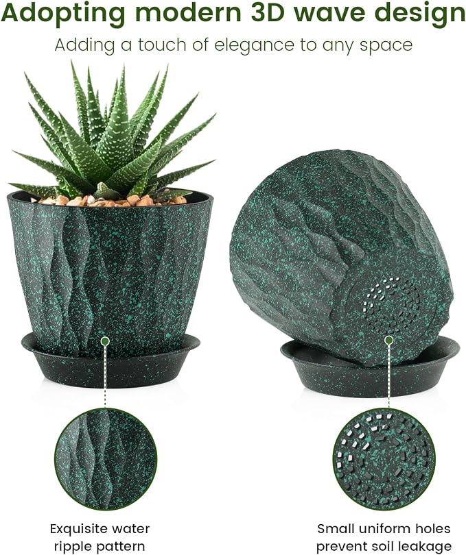 5 inch Plant Pots for Indoor Outdoor Plants, 6 Pack Thick Nursery Pots - Image 4