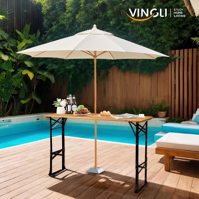 VINGLI 67 Inch Wooden Folding Picnic Table, Picnic Beer Table - Image 6