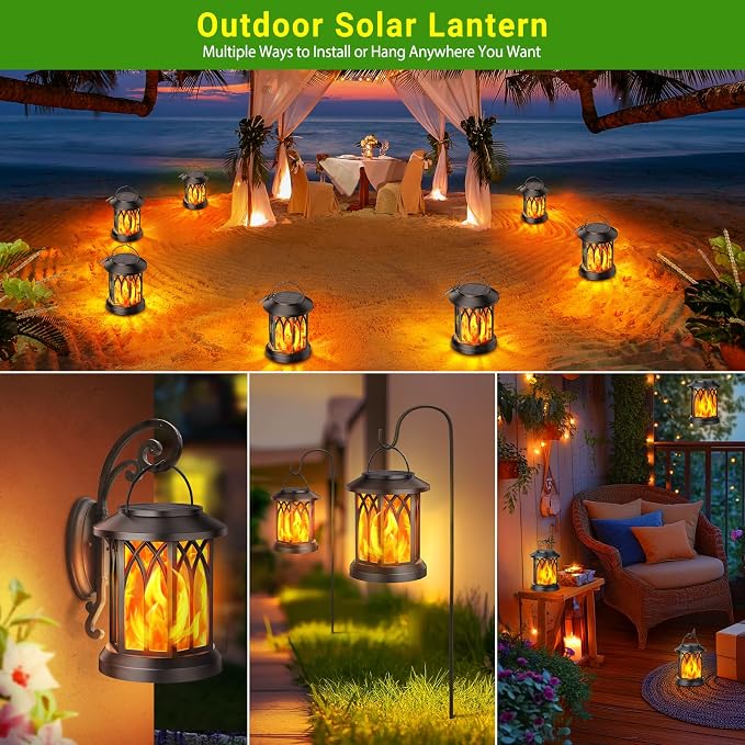 KOOPER 6 Pack Solar Lantern Outdoor Lights, Upgraded Flickering Flame Solar - Image 2