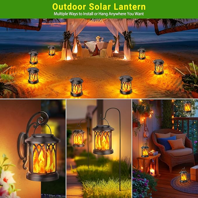 KOOPER Hanging Solar Lights Lantern Outdoor, Flickering Flames Solar Outdoor - Image 2