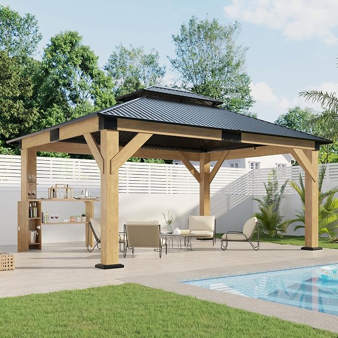 AMERLIFE 13x15 Hardtop Gazebo, Spruce Wood Gazebo by AMERLIFE