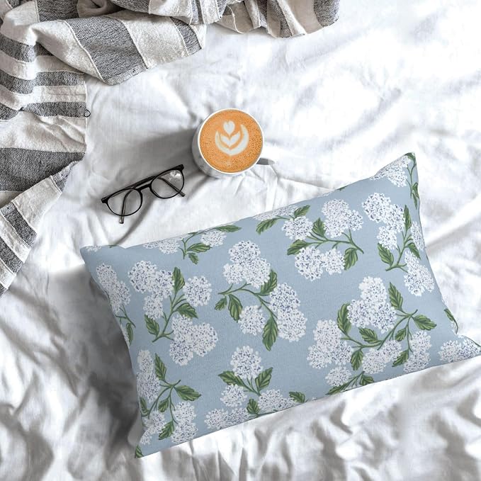 Light Blue Pillow Covers 12x20 Inch 2 Pcs Blue Green Hydrangea Flower Decor - Image 3