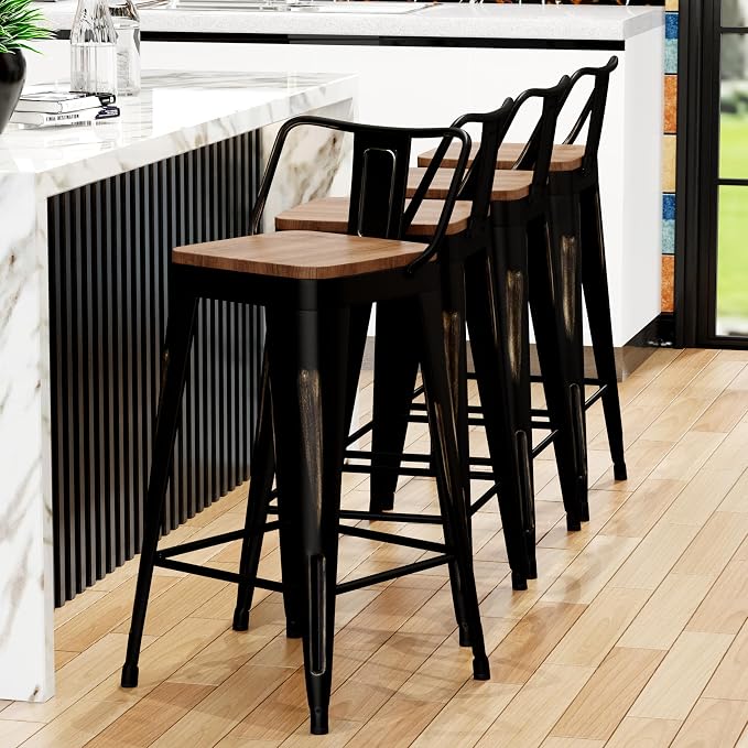 Alunaune 30" Industrial Metal Bar Stools Set of 4 Counter Height Barstools - Image 8