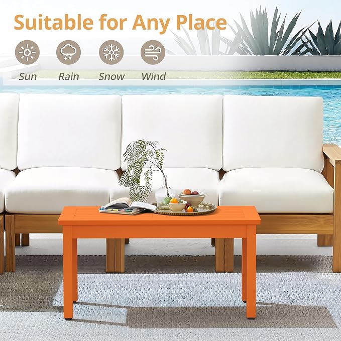 LUE BONA Outdoor Coffee Table Rectangle, HDPS Patio Coffee Tables - Image 4
