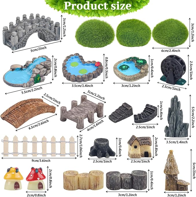 21 Pcs Fairy Garden Miniatures Accessories Bridge House Landscape Water Well - Image 2