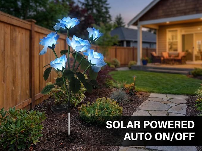 Solar Garden Rose Lights by FANCYPOP, 2 Pack Most Realistic 12 LED Flower Stake - Image 2