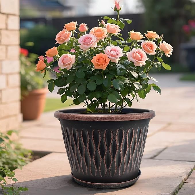 6 Pack 8 Inch Retro Plant Pots, Vintage Striped Flower Pots - Image 6