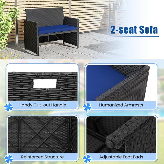 Tangkula 4 Pieces Patio Dining Set, Space Saving PE Rattan Loveseat - Image 7