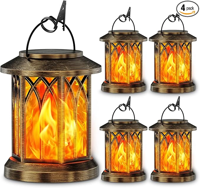 KOOPER 4 Pack Solar Lanterns Outdoor Waterproof, Upgraded Flickering Flame by KOOPER