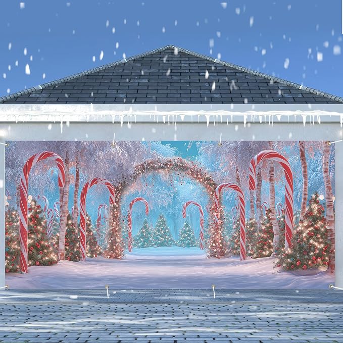 ANNA QUEEN Snowy Candy Cane Arch Christmas Garage Door Banner 6 x 13FT - Image 7