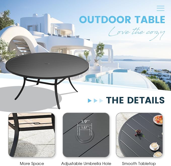 Patio Dining Table for 8-10, Round Metal Outdoor Table - Image 5