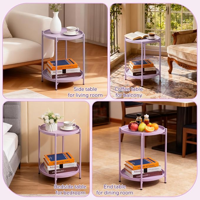 HollyHOME 2-Tier Round Side Table, Outdoor Small Folding Accent Stand - Image 5
