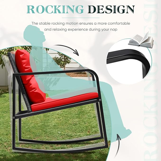 Greesum 3 Pieces Rocking Wicker Bistro Set, Patio Outdoor Furniture - Image 7