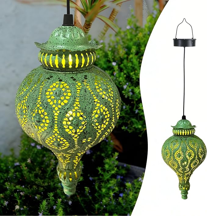 Moroccan Solar Lanterns Outdoor Waterproof Green Hanging Lanterns Outdoor by JOLUSIA