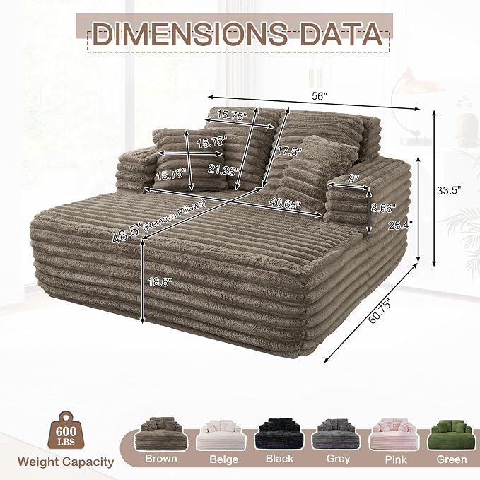 56" Oversized Chaise Lounge Chair Indoor, Plush Faux Fur Sleeper Sofa Couch Bed - Image 2