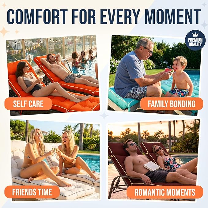MAGIC ELEPHANT Chaise Lounge Cushions Outdoor, Memory Foam Replacement Patio - Image 7