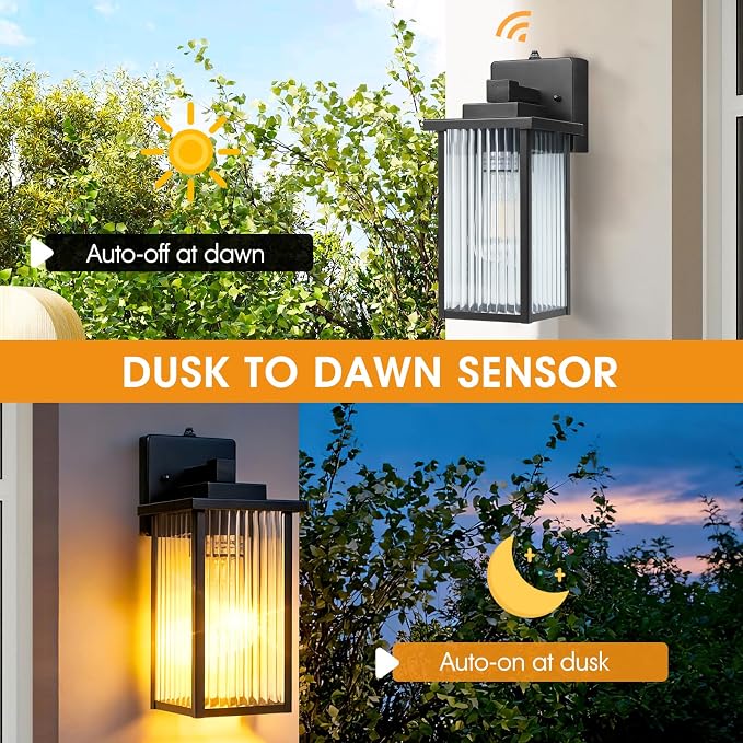 13 Inch Matte Black Outdoor Wall Light, Dusk to Dawn Waterproof Exterior Light - Image 5