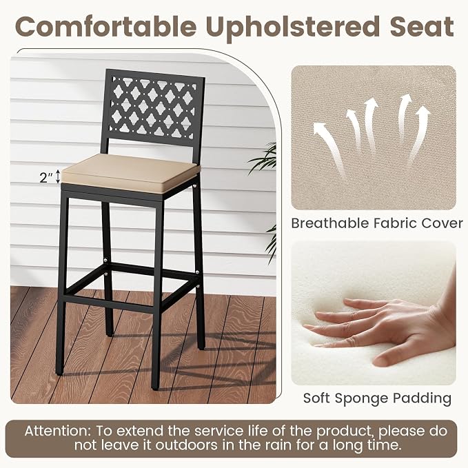 COSTWAY Outdoor Bar Chairs Set of 2, Armless Heavy-Duty Metal Frame Counter - Image 5