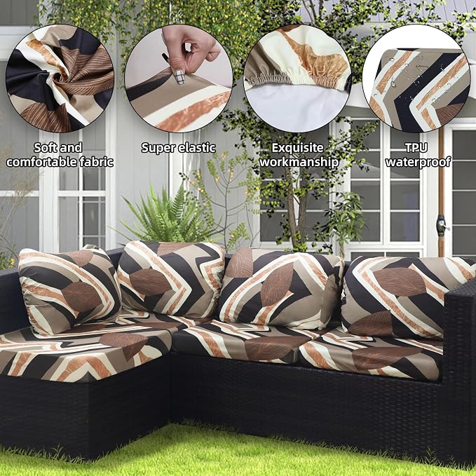 8Pcs Outdoor Cushion Covers, Patio Cushion Covers, Stretch Elastic Slipcovers - Image 3