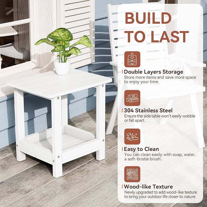 Outdoor Side Table with 2 Layers Storage Small Adirondack Square Side Tables - Image 4
